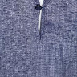 Pre Owned Fendi Blue Cotton Chambray Logo Patch Detail Dress 10 Yrs