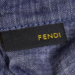 Pre Owned Fendi Blue Cotton Chambray Logo Patch Detail Dress 10 Yrs
