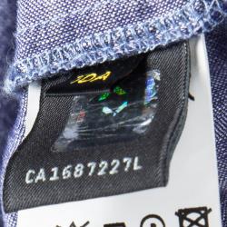 Pre Owned Fendi Blue Cotton Chambray Logo Patch Detail Dress 10 Yrs