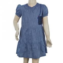 Pre Owned Fendi Blue Monogram Patch Detail Short Sleeve Cotton Chambray Dress 6 Yrs