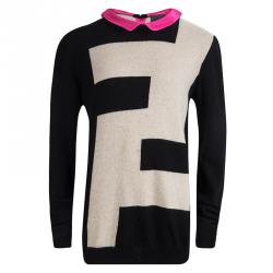 Pre Owned Fendi Logo Motif Contrast Collar Detail Sweater 10 Yrs
