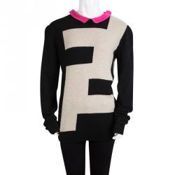 Pre Owned Fendi Logo Motif Contrast Collar Detail Sweater 10 Yrs