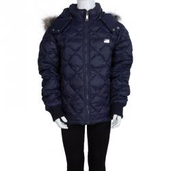 Pre Owned GF Ferré Navy Blue Quilted Hooded Jacket 10 Yrs