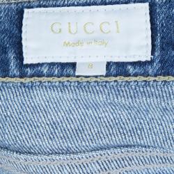 Pre Owned بنطلون جينز سكيني غوتشي أزرق نيلي فاتح بنمط ممزق 8 سنوات