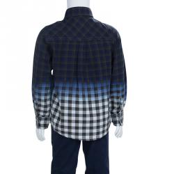 Gucci Multicolor Checked Dip Dyed Long Sleeve Buttondown Cotton Shirt 5 Yrs