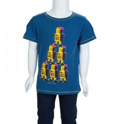 Pre Owned Gucci Blue Robot Print Crew Neck T-Shirt 6 Yrs