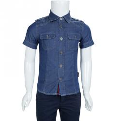 Gucci Indigo Chambray Short Sleeve Buttondown Shirt 4 Yrs