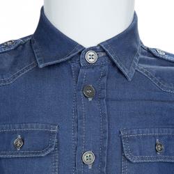 Gucci Indigo Chambray Short Sleeve Buttondown Shirt 4 Yrs