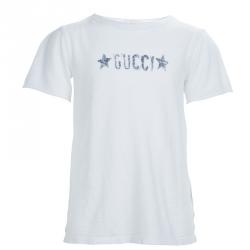 Gucci White Slub Jersey Logo Print T-Shirt 6 Yrs