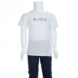 Gucci White Slub Jersey Logo Print T-Shirt 6 Yrs