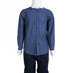 Pre Owned قميص غوتشي أكمام طويلة ياقة بلون مغاير طباعة ألماس أزرق 6 سنوات