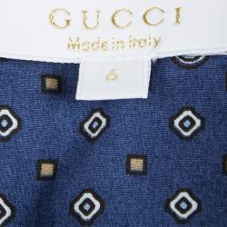 Pre Owned قميص غوتشي أكمام طويلة ياقة بلون مغاير طباعة ألماس أزرق 6 سنوات