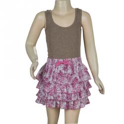 Pre Owned Gucci Pink Floral Print Tiered Skirt 6 Yrs