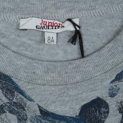 Pre Owned Junior Gaultier Grey Printed Long Sleeve T Shirt 8 Yrs