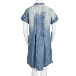 Pre Owned Junior Gaultier Indigo Light Wash Faded Effect Denim Pintuck Detail Dress 10 Yrs