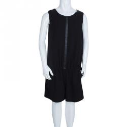 Pre Owned Gaultier Junior Black Leather Trim Detail Sleeveless Romper 10 Yrs