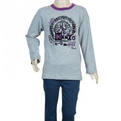 Pre Owned Kenzo Kids Grey Flock Print Long Sleeve Crew Neck T Shirt 8 Yrs