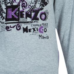 Pre Owned Kenzo Kids Grey Flock Print Long Sleeve Crew Neck T Shirt 8 Yrs