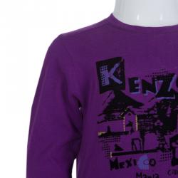 Kenzo Kids Purple Flock Printed Long Sleeve T Shirt 2 Yrs