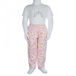 Pre Owned Kenzo Kids Pink Floral Print Cotton Pants 3 Yrs