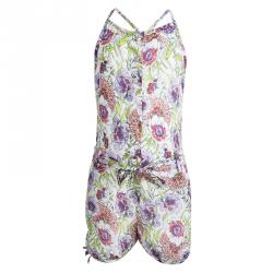 Pre Owned Kenzo Kids Multicolor Floral Printed Cotton Belted Playsuit 6 Yrs