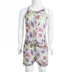 Pre Owned Kenzo Kids Multicolor Floral Printed Cotton Belted Playsuit 6 Yrs