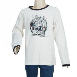 Pre Owned Kenzo Kids Off-White Embroidered Print Detail Long Sleeve Crew Neck T Shirt 8 Yrs