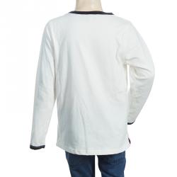 Pre Owned Kenzo Kids Off-White Embroidered Print Detail Long Sleeve Crew Neck T Shirt 8 Yrs