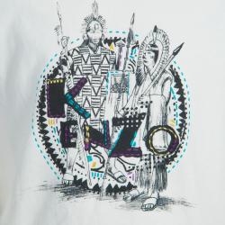 Pre Owned Kenzo Kids Off-White Embroidered Print Detail Long Sleeve Crew Neck T Shirt 8 Yrs