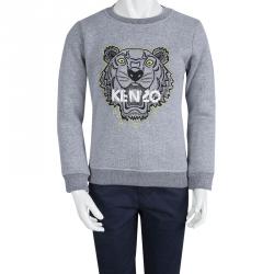 Pre Owned Kenzo Kids Grey Embroidered Tiger Motif Sweatshirt 6 Yrs