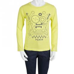 Pre Owned Kenzo Kids Yellow Printed Long Sleeve Crew Neck T-Shirt 6YRS