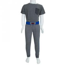 Pre Owned Little Marc Jacobs Grey Terry Contrast Side Stripe Detail Jogger Pants 6 Yrs