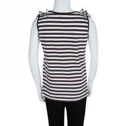 Pre Owned Monnalisa White Striped Donald and Daisy Duck Print Embellished Sleeveless T-Shirt 10 Yrs