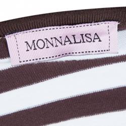Pre Owned Monnalisa White Striped Donald and Daisy Duck Print Embellished Sleeveless T-Shirt 10 Yrs