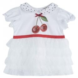 Monnalisa White Cherry Printed Tiered Dress 6 Months