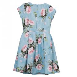 Monnalisa Blue Floral Print Short Sleeve Dress 5 years