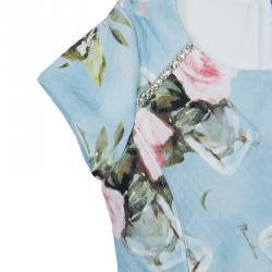 Monnalisa Blue Floral Print Short Sleeve Dress 5 years