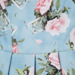 Monnalisa Blue Floral Print Short Sleeve Dress 5 years