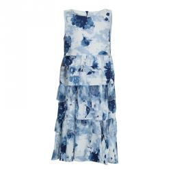 Pre Owned Monnalisa Blue Floral Printed Sleeveless Tiered Dress 8 Yrs