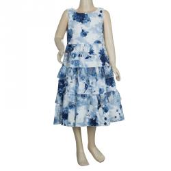 Pre Owned Monnalisa Blue Floral Printed Sleeveless Tiered Dress 8 Yrs