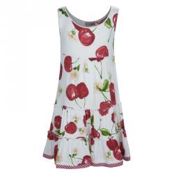 Monnalisa White Cherry Print Jersey Sleeveless Tiered Dress 5 Yrs
