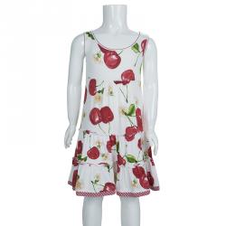 Monnalisa White Cherry Print Jersey Sleeveless Tiered Dress 5 Yrs