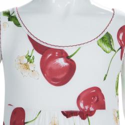 Monnalisa White Cherry Print Jersey Sleeveless Tiered Dress 5 Yrs