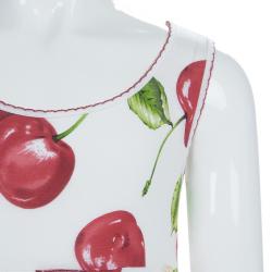 Monnalisa White Cherry Print Jersey Sleeveless Tiered Dress 5 Yrs