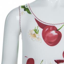 Monnalisa White Cherry Print Jersey Sleeveless Tiered Dress 5 Yrs