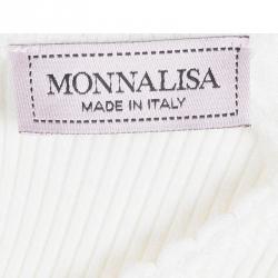 Pre Owned Monnalisa Cream Knit Floral Tulle Bottom Long Sleeve Dress 12 Yrs