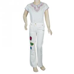 Pre Owned Moschino Bambino White Heart Applique Denim Jeans 6 Yrs