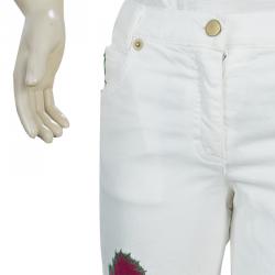Pre Owned Moschino Bambino White Heart Applique Denim Jeans 6 Yrs