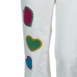 Pre Owned Moschino Bambino White Heart Applique Denim Jeans 6 Yrs