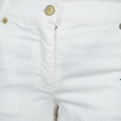 Pre Owned Moschino Bambino White Heart Applique Denim Jeans 6 Yrs